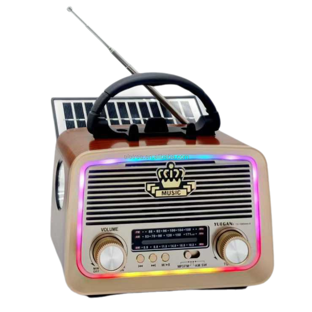 Eletree YG-1085MINI-S Retro Mini Portable Solar Wireless BT Speaker Disco LED AM FM SW 3 Bands Radio with LED Torch Light