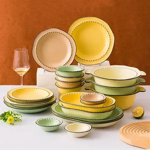 Modern Design Ceramic Dinnerware Tableware Sets Rice Soup Bowl Ceramic Dishes Plates Set Full Porcelain Dinner Set For Home