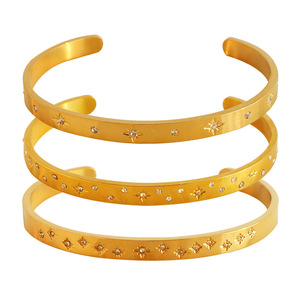 Pulseras de Cristal con Baño de Oro de 18K, Acero de Titanio con Diseño de Estrella e Incrustaciones de Diamantes de Imitación, Joyería para Mujer de Uso Diario - Product Image 5