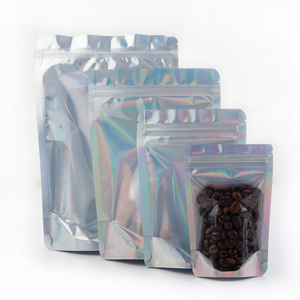 Reclosable Stand Up Zip Lock Plastic Bag Clear Front Hologram Aluminum Foil Storage Bag Smell Water Proof Zipper Pouches