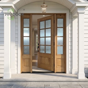 Porta Esterna in Legno Massello Personalizzata CE con Pannelli in Mogano Africano e <span class=keywords><strong>Rovere</strong></span> Rosso, Inserti in Vetro e Doppi Lucernari Laterali - Product Image 2