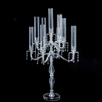 Vente flash : candélabre en acrylique, centre de table, grand porte-bougie noir, accessoires de mariage, chemin de table, style européen, 9 bras