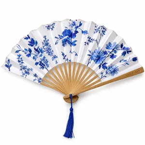 Abanico Plegable de Tela Pintada e Impresa Personalizada al por Mayor, Regalos para Bodas, Fiestas y Festivales, Varillas de Bambú de 21 cm, Hecho a Mano - Product Image 6