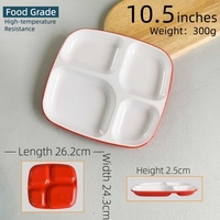 Assiettes à dîner divisées en mélamine de 10,5 pouces, quatre compartiments, style moderne minimaliste, assiettes pour étudiants, cantine, restauration rapide