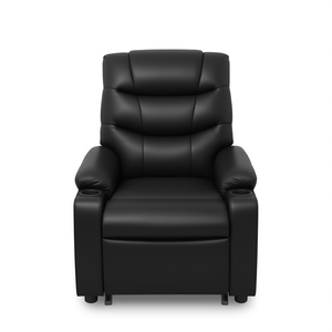 Sillón Reclinable de Cuero Genuino Negro, Operación Manual, un Solo Asiento, Diseño Moderno, Respaldo Acolchado, Brazos Acolchados, Estructura Metálica - Product Image 1
