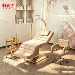 Cama Facial Eléctrica Profesional de Lujo, de Acero Inoxidable Dorado, con 3 Motores, Curva, para Salón de Belleza, Spa, Pestañas, Masajes y Tratamientos Faciales - Product Image 5