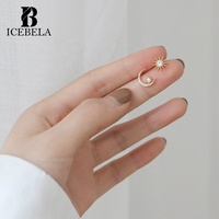 Boucles d'oreilles clous en argent sterling 925 plaqué or, style luxe léger, bijoux fins, motifs lune, étoile, soleil, zircon, pour filles, vente en gros