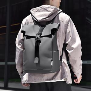 Trendy Unisex Large Roll Top Laptop <b>Backpack</b> Waterproof Pu Polyester Leisure Daily Use School <b>College</b> Students Teenagers - Product Image 4