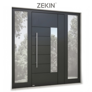 Porte d'entrée moderne ZEKIN DOOR en acier inoxydable, porte pivotante en bois massif, porte blindée en métal, aluminium et verre pour les extérieurs de villas - Product Image 2