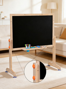 Large Double-Sided Magnetic Wooden Easel Multi-Functional Foldable Drawing Board Black White Floor-Standing DIY for Ages 2-14+ - Product Image 5