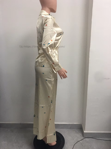 New Women's Wear: Elegant Satin Long-Sleeve <b>Tie</b>-Front Top With Skirt - Casual 2-Piece <b>Set</b> Fashion - Product Image 5