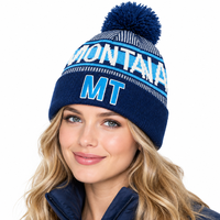 Bonnet en tricot jacquard à pompons Montana, broderie 3D MT, bord côtelé, bonnet d'hiver unisexe, chaud, pour le ski, bonnet de ski