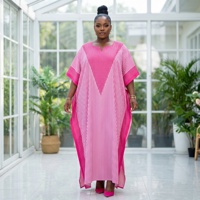 Robe Abaya ample pour femmes, style Boubou africain, grande taille, col en V, blocs de couleur, manches chauve-souris, maxi kaftan