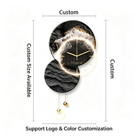 Reloj de Pared de Lujo con Efecto Mármol Negro y Luces LED - Reloj de Cuarzo Moderno y Silencioso con Péndulo, Ideal para la Sala de Estar