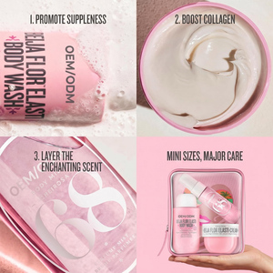 Ensemble de soins de la peau au collagène <span class=keywords><strong>Beija</strong></span> Flor avec logo personnalisé, gel douche Elasti, crème Elasti, brume parfumée, blanchissant et éclaircissant, ensemble de 3 pièces - Product Image 3