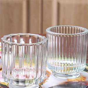 Vente en gros usine de pots à bougies en verre vides recyclables à rayures avec ouverture facile pour produits ménagers - Product Image 1