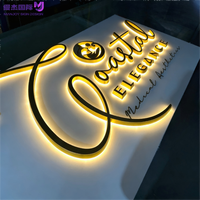 Enseigne murale en métal rétroéclairée LED, noir mat personnalisé, style luxe léger, pour publicité extérieure, marque commerciale et réception d'entreprise