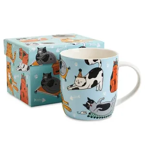 Современная керамическая кружка для кошек, белая фарфоровая чашка для чая, кофейная чашка, рекламная популярная Роскошная Подарочная цветная коробка