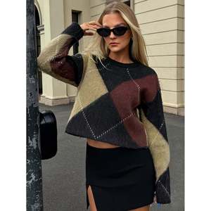 Pull géométrique à blocs de couleurs marron Argyle pour femmes - Product Image 2
