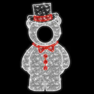 Groothandel Commerciële Kerstdecoratie Themaverlichting 3d Schattige Teddybeer Met Kerstmuts Led Sculptuur