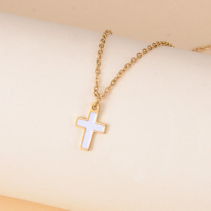 <b>Cross</b> Necklace Zinc Alloy White Enamel Pendant Gold <b>Chain</b> For Gift Business Occasion - Product Image 2