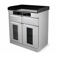Gabinete de Acero Inoxidable para Encimera, Gabinete Inteligente de Desinfección con Doble Cajón y Puertas de Vidrio para Tazas, Platos y Vajilla