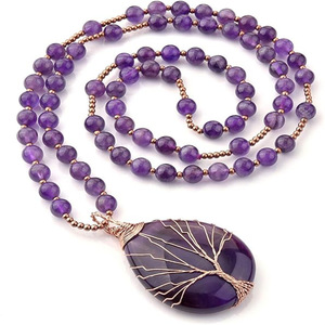 <span class=keywords><strong>En</strong></span> gros Naturel Améthyste Rose Quartz Pendentif Collier 108 Perle <span class=keywords><strong>Fil</strong></span> <span class=keywords><strong>De</strong></span> <span class=keywords><strong>Cuivre</strong></span> Enroulé Chapelet Chrétien <span class=keywords><strong>Bijoux</strong></span> Or pour Femmes - Product Image 2