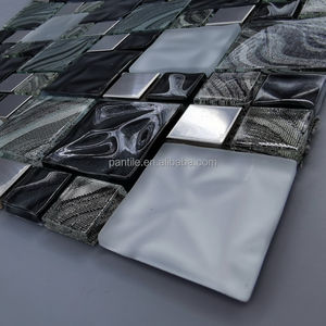 Top Vente Transparent Mosaïque Salle De Bains Ensemble Clair Irisé Mini Carré En Acier Inoxydable et Verre Clair Mosaïque Carreaux - Product Image 5