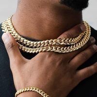 Collier Hip Hop pour Homme, Chaîne en Acier Inoxydable, Chaîne Solide en Or, Chaîne Cubaine Miami Hip Hop, Chaîne en Or 18k14k