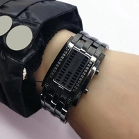 Montre de couple numérique LED en acier inoxydable noir pour hommes et femmes, technologie future, bracelet sport