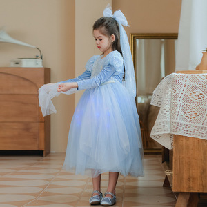 Abito da Principessa Elsa <span class=keywords><strong>Frozen</strong></span> D511 per Bambine, <span class=keywords><strong>Vestito</strong></span> Lungo <span class=keywords><strong>di</strong></span> Elsa, Abito Formale per Bambini e Costume per Spettacoli <span class=keywords><strong>di</strong></span> Halloween - Product Image 2