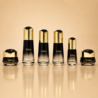 Ensemble de flacons et pots cosmétiques en verre noir dégradé de luxe avec bouchon doré brillant pour sérum et crème de soin