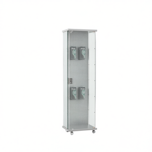 Aluminium <b>Framed</b> Showcase 55Cm Wide 185Cm High Light <b>Grey</b> Tempered Glass Hinged Lockable Door Perforated Back - Product Image 2
