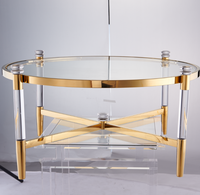 Table basse moderne en acrylique et verre avec structure en métal nickelé, forme ronde, meubles pour la maison, salon et hôtel