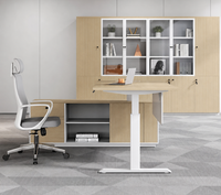 Meubles de bureau modernes, bureau en forme de L électrique réglable en hauteur avec armoire de rangement