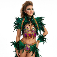 Ensemble de 3 pièces de tenue de carnaval de luxe avec plumes, comprenant des manchettes pour les épaules et les poignets, une jupe en plumes pour la danse samba, fête à thème Halloween