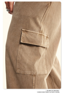 100% Cotton 358G Sweatpants Plain Flare Wide Leg Cargo Joggers Pants Cotton Mens Casual Jogging Sportswear Joggers De Hombres - Product Image 3