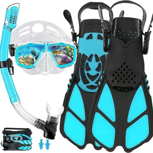 Kit de plongée avec masque, palmes et tuba complet, taille adulte S M L XL, bleu cyan, noir - Product Image 3