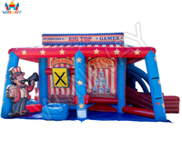 Nouvelle conception 2026, vente chaude : Grand stand de jeux gonflable 6-en-1 thème cirque, ensemble de jeux multifonctionnel commercial pour locations de fêtes et événements