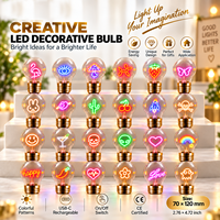 Ampoule LED Cœur Arc-en-ciel Type Edison à Prix d'Usine, Alimentée par Batterie Rechargeable USB-C, Décorative Résidentielle, Idéale comme Cadeau