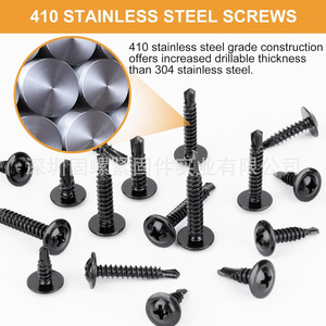 400pcs Black 410 Stainless Steel Self-Tapping Screws Large Flat Head Washer Tail Imperial Wood Fasteners Box Packaging - Product Image 3