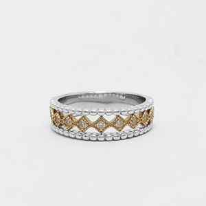 Trio Half Eternity Gouden Belbgold Bicolor CZ 925 Plata de ley <span class=keywords><strong>y</strong></span> anillo con cuentas de filigrana de oro real de 9K - Product Image 2