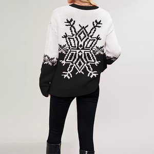 Maglione Natalizio Vintage da Donna, Lungo Stile Bohémien con Motivo a Fiocchi di Neve, Casual con Collo Tondo, Alta Qualità - Product Image 2