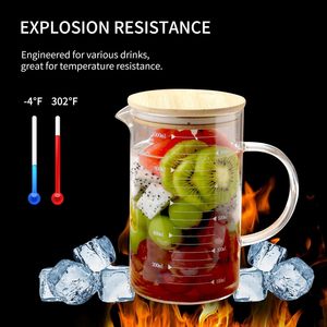 <span class=keywords><strong>Pichet</strong></span> à mesurer en verre multi-usages avec couvercle en bambou, <span class=keywords><strong>pichet</strong></span> en verre résistant à la chaleur, <span class=keywords><strong>1L</strong></span>, grande capacité, pot en verre pour un usage quotidien - Product Image 5