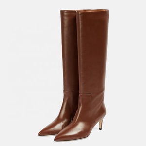 Large Size 46 Solid Wide Fit Women's Knee High Boots Ladies Low Heels Shoes Pointed Toe on <b>Long</b> Booties - Product Image 6