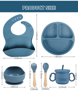 Vaisselle d'alimentation pour bébé <span class=keywords><strong>en</strong></span> <span class=keywords><strong>silicone</strong></span> Naike, antidérapante, de qualité alimentaire, bol, fourchette, cuillère, tasse et assiette - Product Image 2