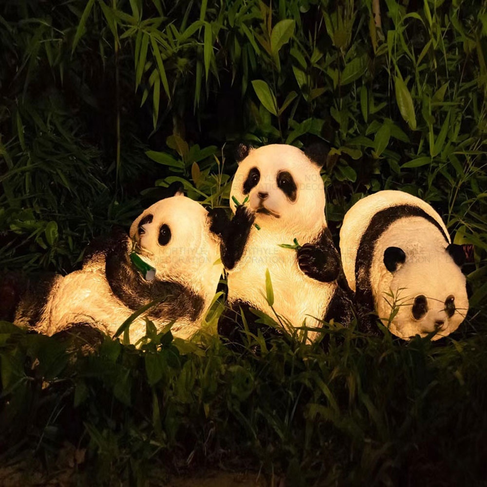 Fiberglass Panda Lamp Outdoor LED Lawn Lights Garden Decoration Landscape Lighting Animal Statue Yard Zoo Museum Customizable