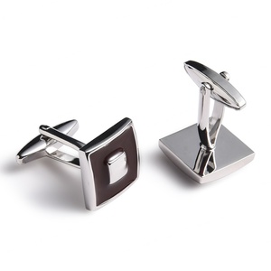 Boutons de manchette en métal de style français, col à revers, tendance, forme carrée, couleur noire - Product Image 6