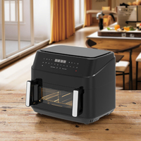 Friteuse à air électrique moderne en plastique à double panier, sans huile, sans fumée, antiadhésive, avec fenêtre de visualisation et écran tactile LED