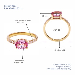 Anillo Elegante de Oro Amarillo Sólido de 14K con Corte Ovalado, Diamante de Laboratorio Rosa Paparacha y Diamante de Laboratorio, Estilo Femenino, de Tianyu Gems - Product Image 2